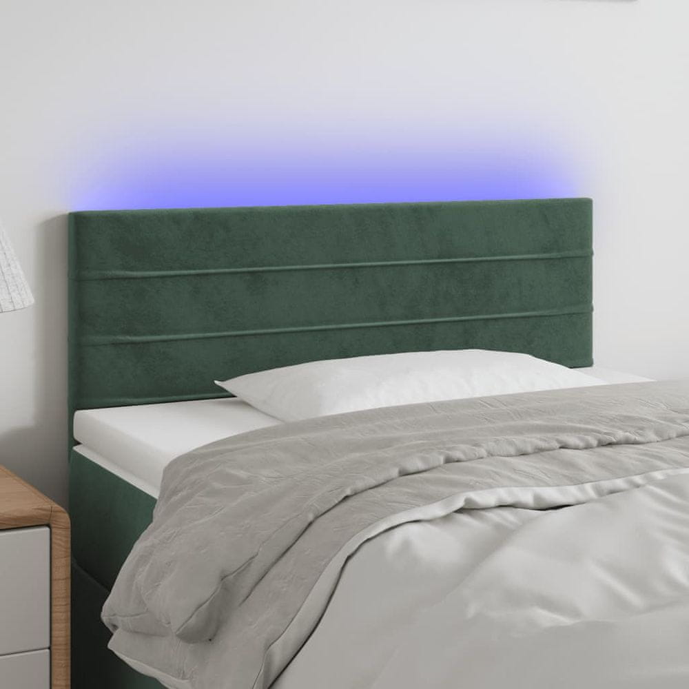 Vidaxl Čelo postele s LED tmavozelené 100x5x78/88 cm zamat